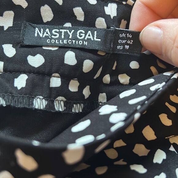 Nasty Gal Skirt Black White‎ Polka Dot Ruffle Asymmetrical Midi US 10 - Picture 3 of 6